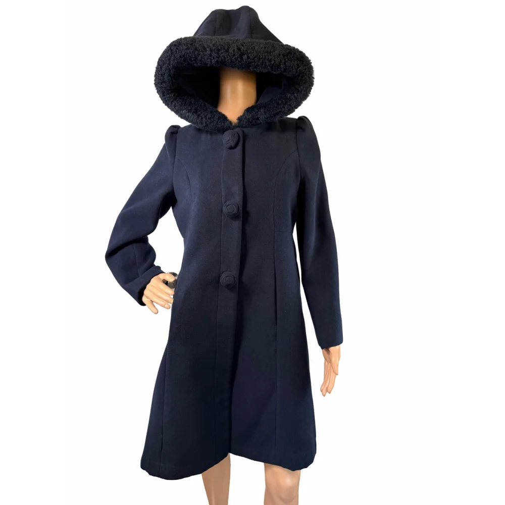 Girls Rothschild Navy Pea Coat Faux Fur Hood Size 16 Timeless Classic‎ Elegance